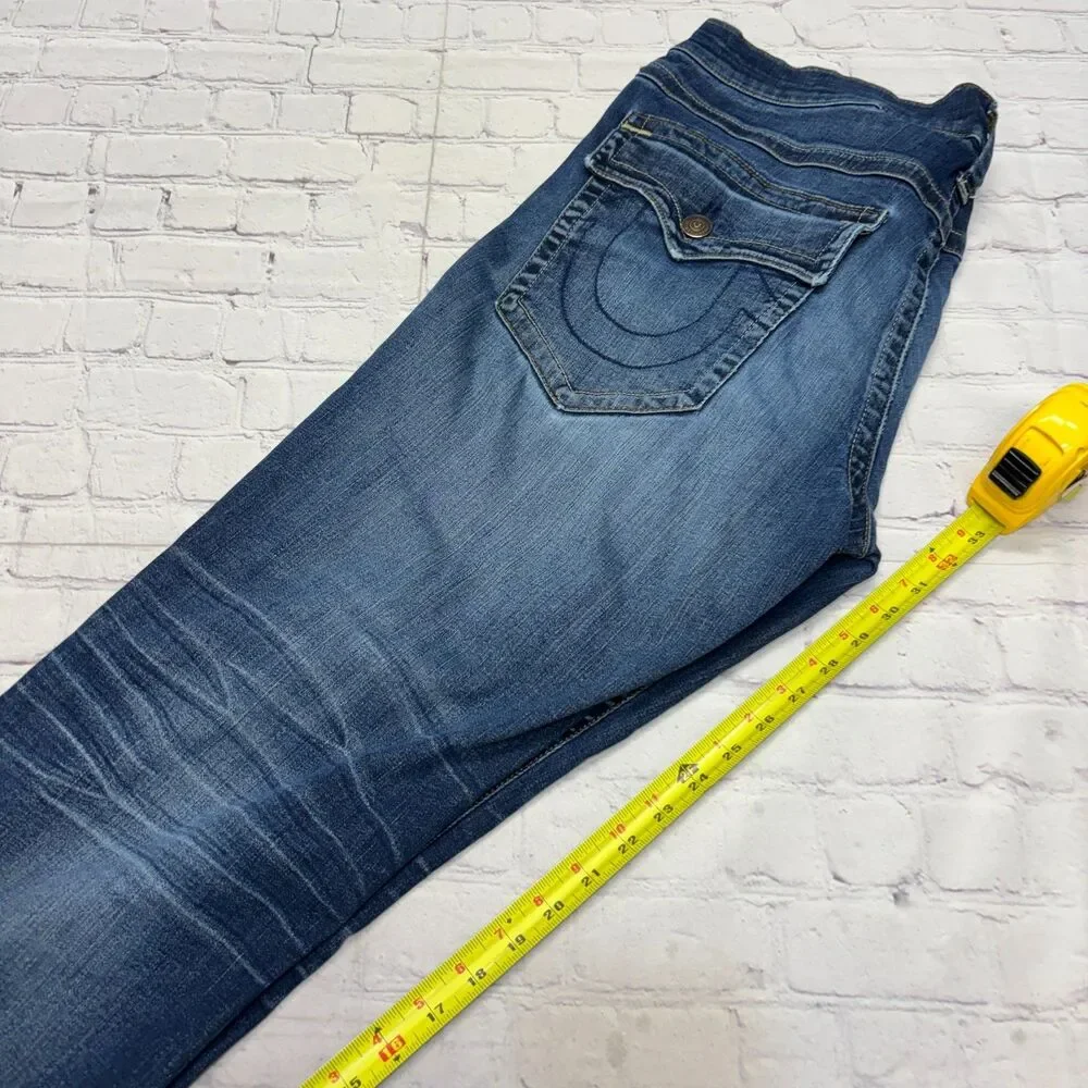 True Religion Men Flap Ricky Relaxed Straight Jeans Size 38 Blue Denim D130 -16